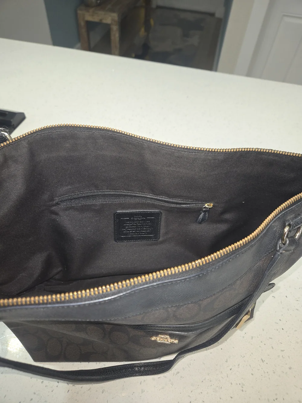 Coach Brown Signature Tote with Black Straps - Picture 6 of 8